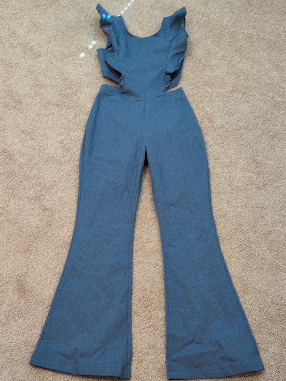 Women's Denim Blue Ruffle Cutout Jumpsuit